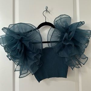 Zara Teal Crop Top with Statement Ruffles